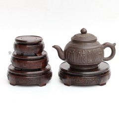 黑梓木玉石紫砂壶花瓶盆景香炉圆形摆件底座木雕工艺品实木木托