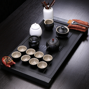 陶瓷茶具套装家用整套乌金石实木茶盘功夫茶道茶台紫砂壶茶杯