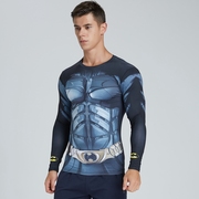 超级英雄蝙蝠侠骑行弹力紧身健身衣跑步篮球足球运动修身长袖T恤