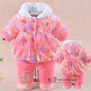 儿童装女童冬装套装加绒加厚棉衣两件套0-1-2岁宝宝冬季婴儿衣服