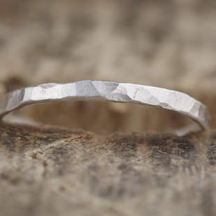 不规则凹凸敲痕‘园’尾戒戒指指环手工定制做纯银s990关节戒
