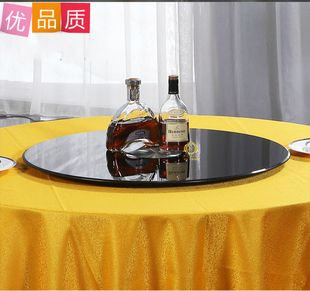家用酒店黑色烤漆转盘圆桌转盘黑色烤漆连体钢化玻璃圆形餐桌转盘