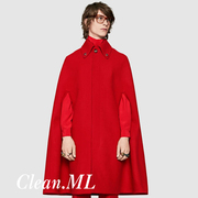 秋冬红色无袖披肩斗篷羊毛呢子，大衣男士中长款宽松羊绒风衣外套潮