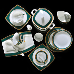 绿宝石散件diy组合欧式餐具碗碟套装，盘子菜盘家用景德镇陶瓷碗盘