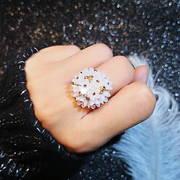 装饰戒指女花团韩版玫瑰金食指饰品日韩潮人小众设计个性夸张指环