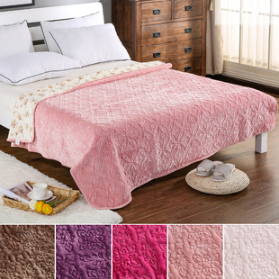 韩式双面两用法莱绒毯子毛绒绗缝床盖秋冬保暖夹棉床单简约空调毯