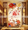 上海艺术玻璃玄关背景墙入户玄关隔断雕花钢化新中式佰福图九鱼