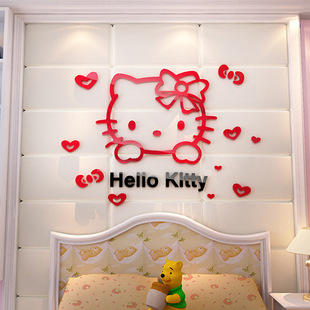 凯蒂猫3d立体kt墙贴kitty猫咪电视背景墙装饰边框自粘少女心房间