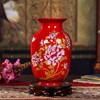 景德镇陶瓷器中国红花瓶家居工艺品，客厅酒柜装饰品插花瓷瓶小摆件