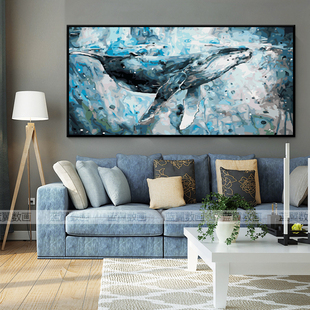 大幅横版鲸鱼diy数字油画，客厅卧室海洋，动物风景油彩装饰画蓝鲸
