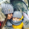 秋冬亲子款宝宝貉子毛球帽1-5岁儿童毛线帽子围巾一套 婴儿可爱帽