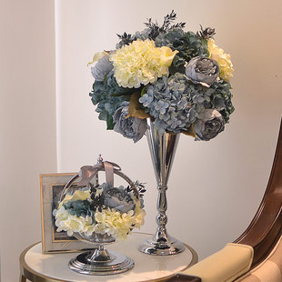 欧式美式高档客厅仿真花花艺，套装蓝色样板间餐桌，装饰花假花绣球