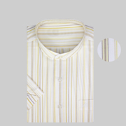 夏季中年圆领短袖衬衫 中华男士商务立领休闲黄条纹短袖半袖衬衣