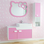 格格屋粉色小猫咪卡通浴室镜儿童，卫生间浴室柜卫，浴柜洗手盆柜