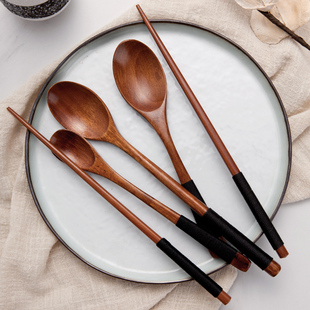 环保创意日式便携木筷，子木勺子套装饭勺，咖啡勺天然木质筷勺餐具