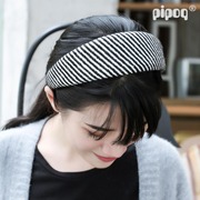 韩国秋冬厚毛呢子，宽边发箍头箍韩版黑白，条纹绒布压发发卡发饰品
