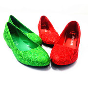 绿色婚鞋低跟3cm舒适耐磨浅口低帮红色婚鞋结婚新娘鞋亮片敬酒鞋