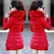 2021中长款毛领女大码棉衣韩版冬季时尚修身女装棉袄加厚外套