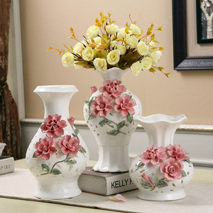 白色陶瓷镂空花瓶摆件插花三件套现代简约客厅电视柜家居饰品创意