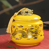 景德镇陶瓷茶叶罐婚庆红黄金龙，大号绿茶糖果，中药密封储藏罐