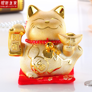 金色招财猫摆件小号大号陶瓷，储蓄罐发财猫开业装饰6寸-12寸
