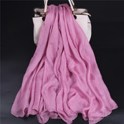 上海品牌时尚桑蚕丝纯色百搭长款雪花皱顺滑真丝丝巾女披肩烟紫色