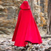 冬装加厚披风外套文艺大红色巫师，帽大摆超长款斗篷毛呢复古大衣女