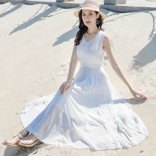 雪纺连衣裙女蕾丝显瘦沙滩裙海边度假长裙气质白色仙女裙性感