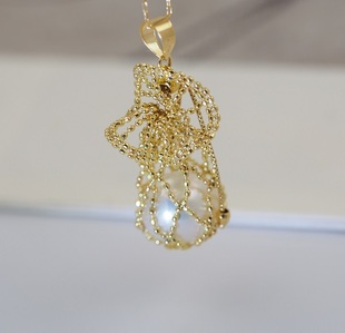 日本海水珍珠招财福袋吊坠18k黄金，玫瑰金项坠(金项坠)抽拉式钱袋
