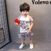 夏季童装纯棉T恤男宝宝短袖夏装两件套0-1-2-3岁男婴儿童装潮