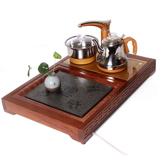 花梨黑檀木制石头全自动功夫茶具茶盘带烧水壶小型号排水茶台套装