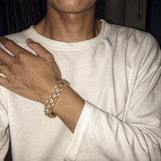 迈阿密古巴手表链镶嵌水钻，满钻嘻哈手链，hipho潮男镀金手环首饰