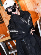 连帽韩版修身中长款风衣女2018春季拉链字母蝙蝠袖外套