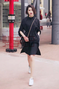棉质蝙蝠弯袖中袖黑色衬衫裙设计感造型，个性显瘦连衣裙zz