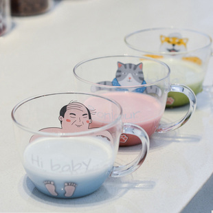日式和风zakka玻璃杯创意泡澡搞怪趣味ins风水杯透明带把小众杯子