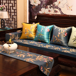 现代中式沙发垫富贵竹刺绣花坐垫红木家具，椅垫罗汉床海绵垫可