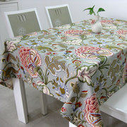 奢华全棉纯棉布艺长方形，桌布台布餐桌布，圆桌布茶几布灰蓝大花