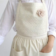 超低价韩国进口米色，蕾丝立体花朵无袖，围裙防污家居服清洁套装