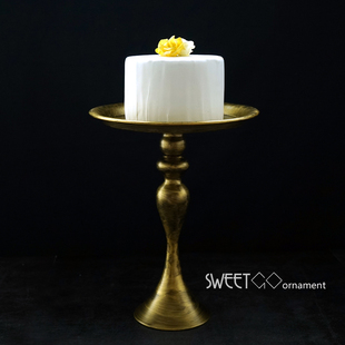 婚礼甜品台高脚蛋糕盘 复古金色铁艺蛋糕架 西式餐桌摆件拍照道具
