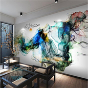 新中式大型壁画水墨山水飞鸟沙发电视背景墙纸墙布卧室简约3D壁纸