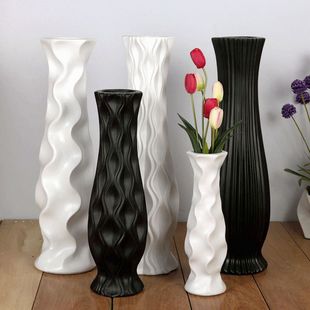 陶瓷落地插花瓶白色现代简约时尚欧式客厅摆件大号干花创意花器