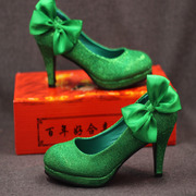 结婚鞋子新娘鞋红色绿色蓝色，上轿鞋高跟敬酒鞋，防水台礼服鞋伴娘鞋