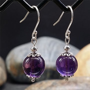 天然紫水晶925纯银耳环，耳坠女紫晶紫色，流行韩国夸张时尚气质耳饰