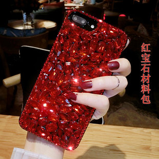 苹果8oppovivo手机，壳红色宝石女款创意，个性奢华异形钻材料包