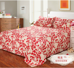 炕单加厚帆布印花床单单件双人纯棉老粗布床单加宽布料3米4米