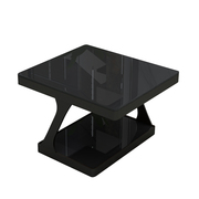 黑色钢化玻璃茶几简约现代长方形组合双层办公室茶柜茶桌小户型