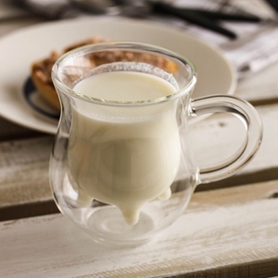 teatimemilkcup原创设计全手工制，双层玻璃杯子可微波牛奶杯