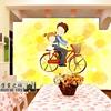 卡通动漫画单车少年可爱儿童房墙纸大型壁画客厅电视沙发背景墙