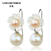 韩版小巧天然贝壳白色花朵，耳环甜美珍珠贝母植物，花卉纯银耳坠耳饰