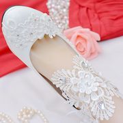 新娘婚鞋蕾丝水钻刺绣白色，高跟绑带婚鞋伴娘鞋，礼服新娘宴会鞋
